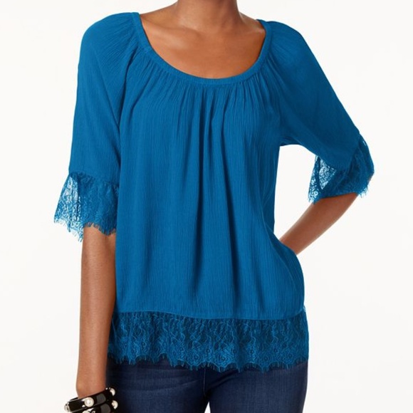 INC International Concepts Tops - INC Lace Trim Boho Peasant Top